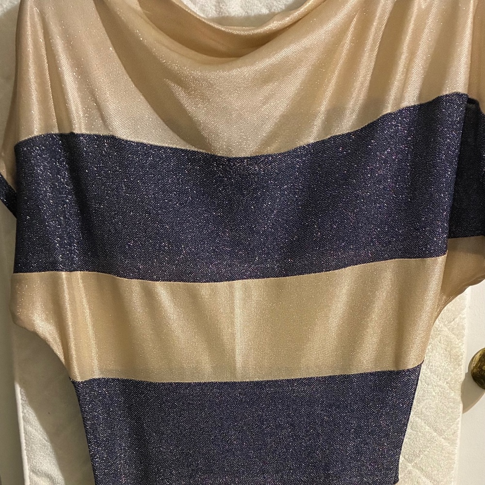 Foley Designer Lurex Cocktail Dress  silver and cream Size Small